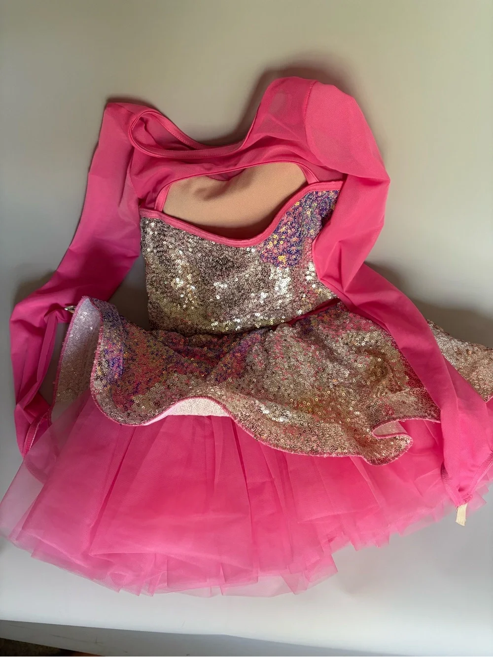 Weissman Pink Sequin Tutu Dress with Gold Sequin Bodice
